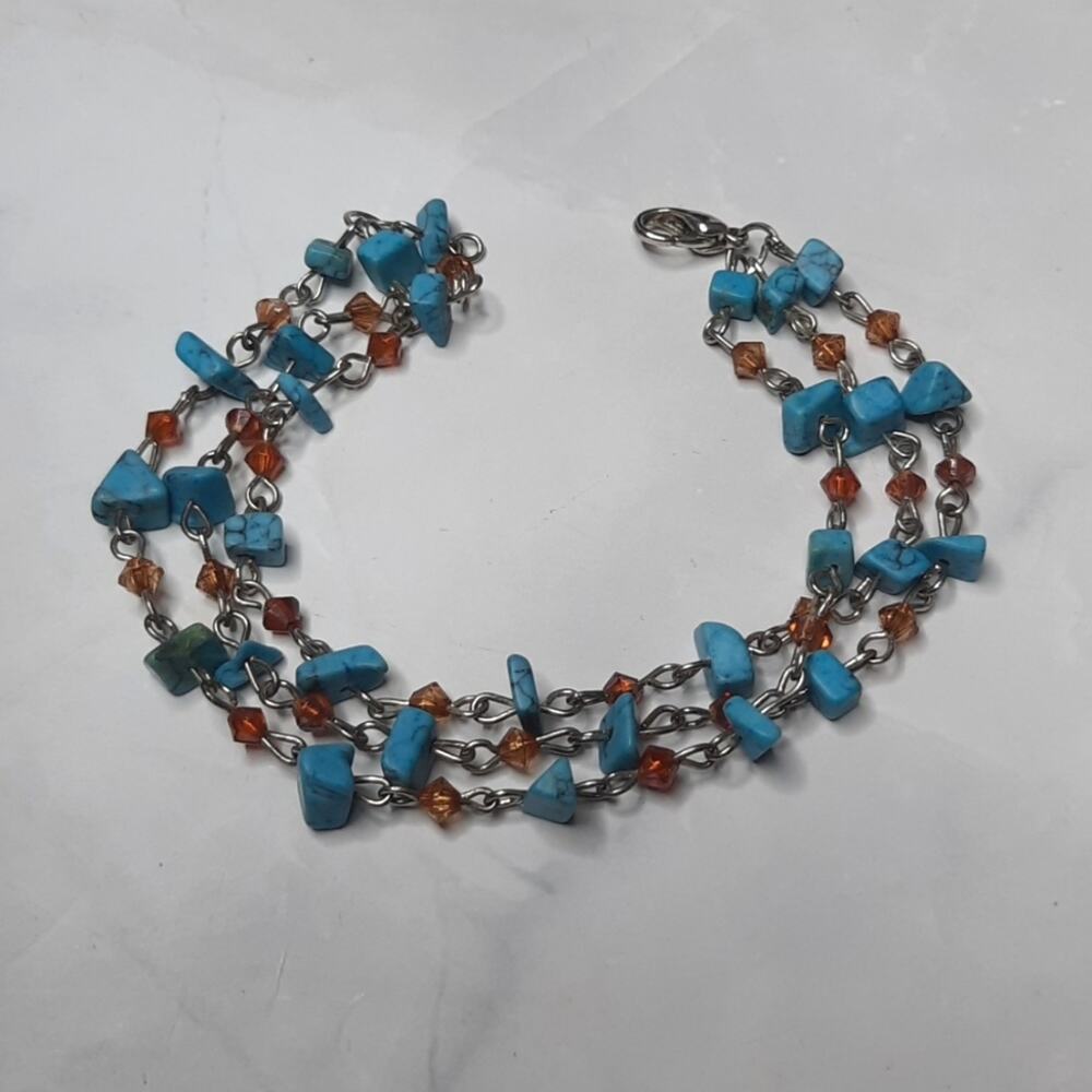 Multi Layer Blue Chip Bead Linked Boho Bracelet